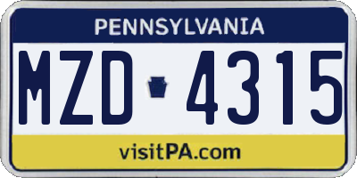 PA license plate MZD4315