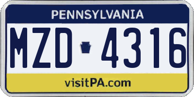 PA license plate MZD4316