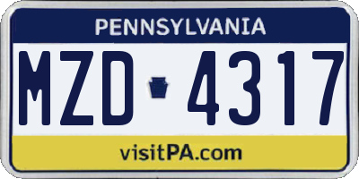 PA license plate MZD4317