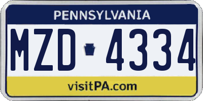 PA license plate MZD4334