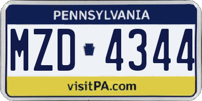 PA license plate MZD4344