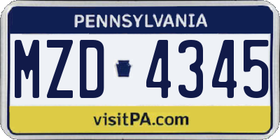 PA license plate MZD4345