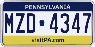 PA license plate MZD4347