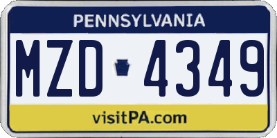 PA license plate MZD4349