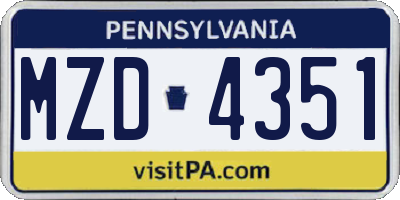 PA license plate MZD4351