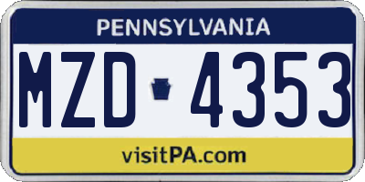 PA license plate MZD4353