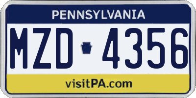 PA license plate MZD4356