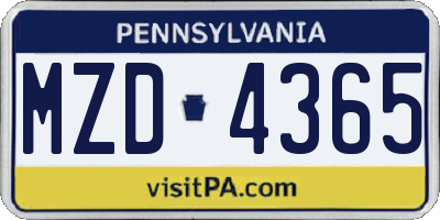 PA license plate MZD4365