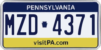 PA license plate MZD4371