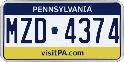 PA license plate MZD4374
