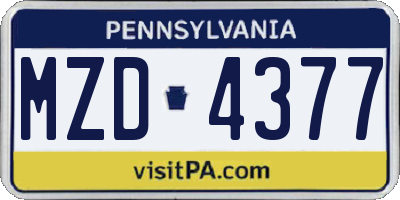 PA license plate MZD4377