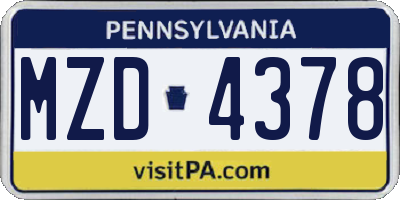 PA license plate MZD4378