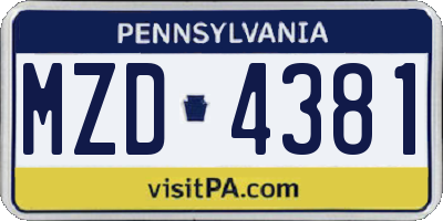 PA license plate MZD4381