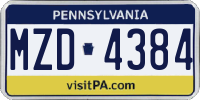 PA license plate MZD4384