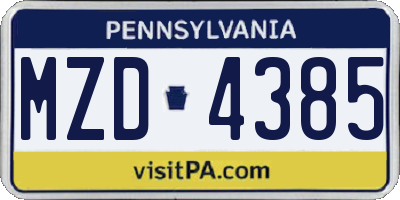 PA license plate MZD4385