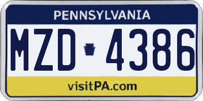 PA license plate MZD4386