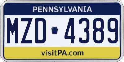 PA license plate MZD4389