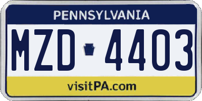 PA license plate MZD4403