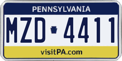 PA license plate MZD4411