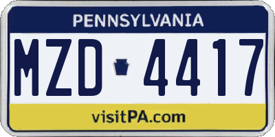 PA license plate MZD4417