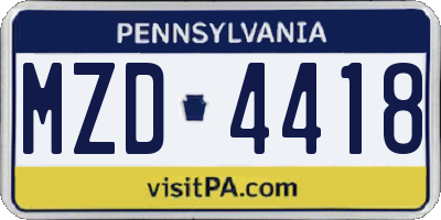 PA license plate MZD4418