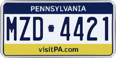 PA license plate MZD4421