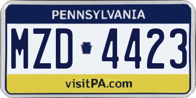 PA license plate MZD4423