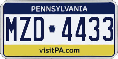 PA license plate MZD4433