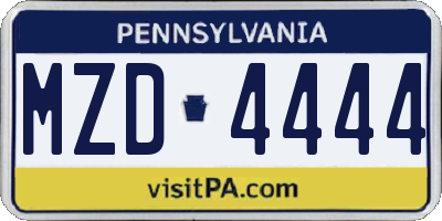PA license plate MZD4444