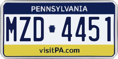 PA license plate MZD4451