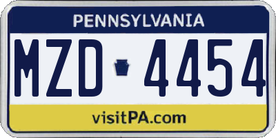 PA license plate MZD4454