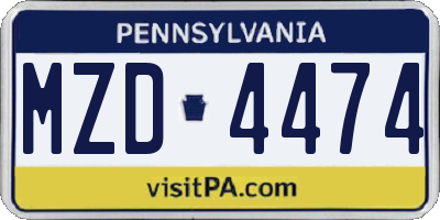 PA license plate MZD4474