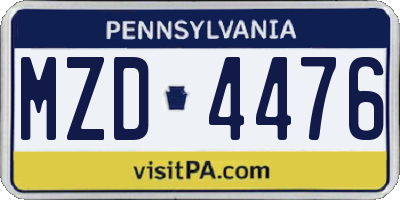 PA license plate MZD4476