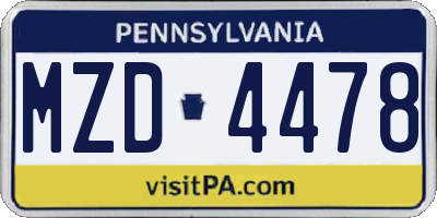 PA license plate MZD4478