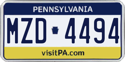 PA license plate MZD4494