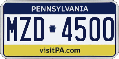 PA license plate MZD4500