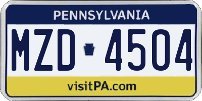 PA license plate MZD4504