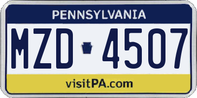 PA license plate MZD4507