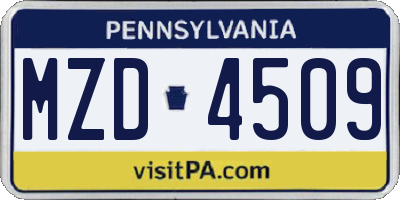 PA license plate MZD4509