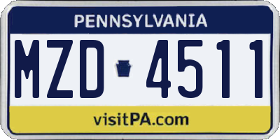 PA license plate MZD4511