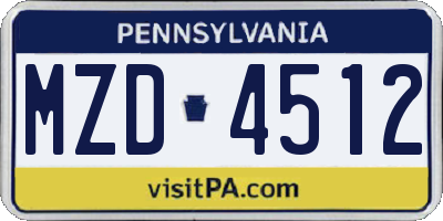 PA license plate MZD4512
