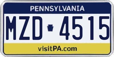 PA license plate MZD4515