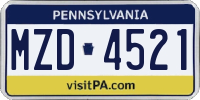 PA license plate MZD4521