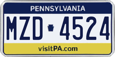 PA license plate MZD4524