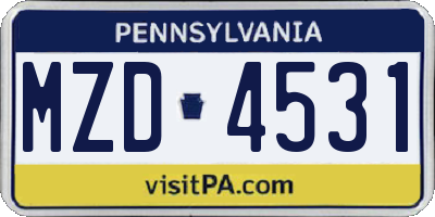 PA license plate MZD4531