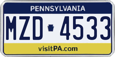 PA license plate MZD4533