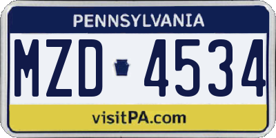 PA license plate MZD4534
