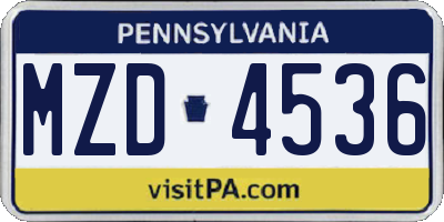PA license plate MZD4536