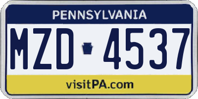 PA license plate MZD4537
