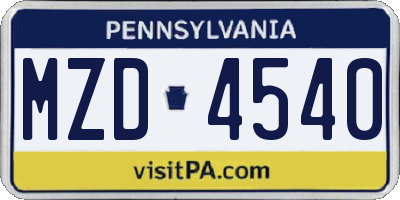 PA license plate MZD4540